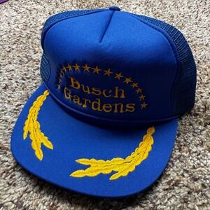 Vintage Busch Gardens Blue Trucker Hat Snapback Mesh Scrambled Eggs Brim Taiwan